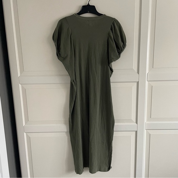 The Great. 100% Cotton Green Short Puff Sleeves T-Shirt Midi Dress 20749 - Picture 3 of 8
